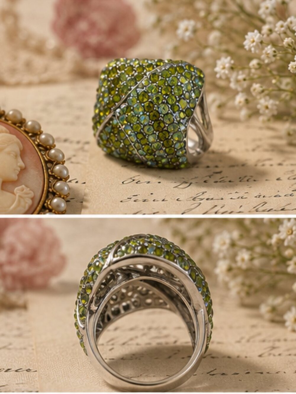 Green Crystal Pavé Cocktail Ring